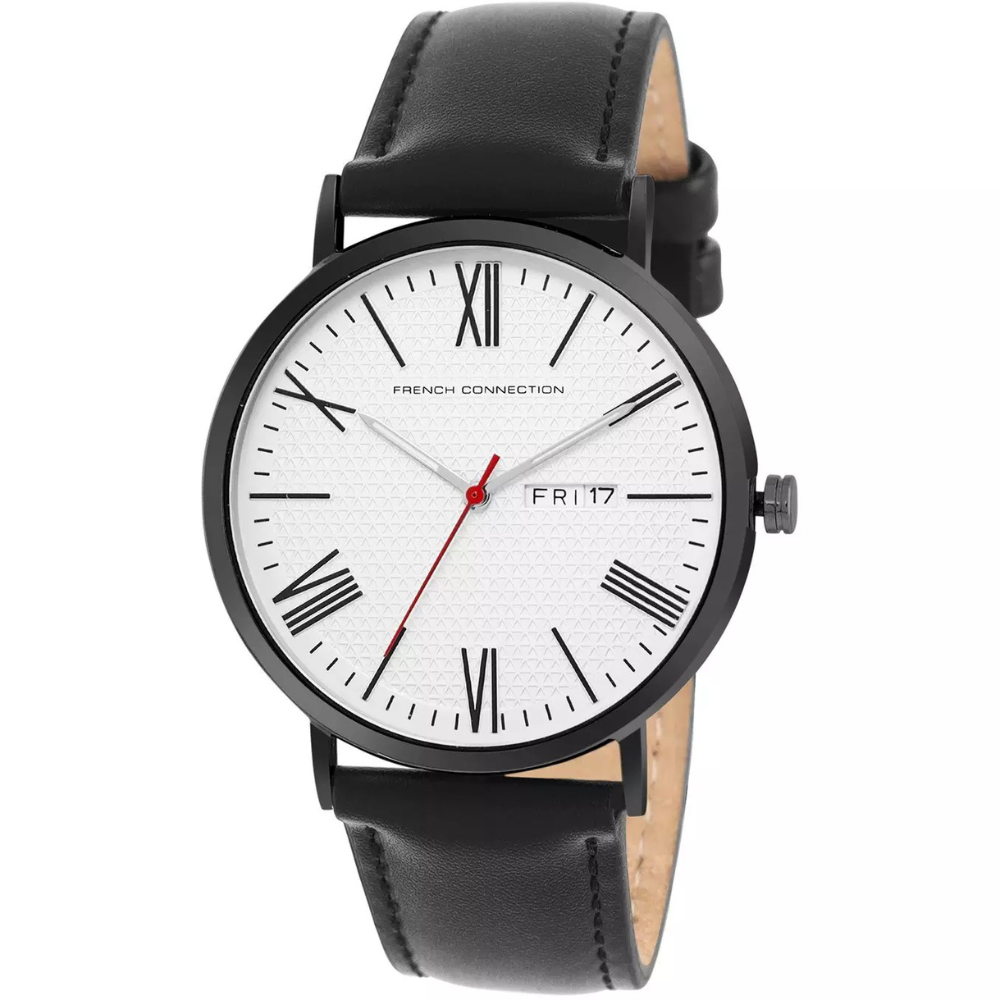 French Connection Black Case Round Shape Black Strap Quartz Watch (1)