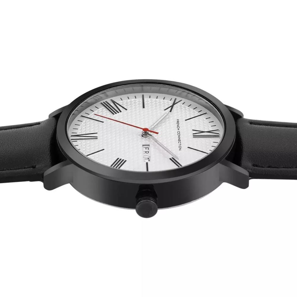 French Connection Black Case Round Shape Black Strap Quartz Watch (2)