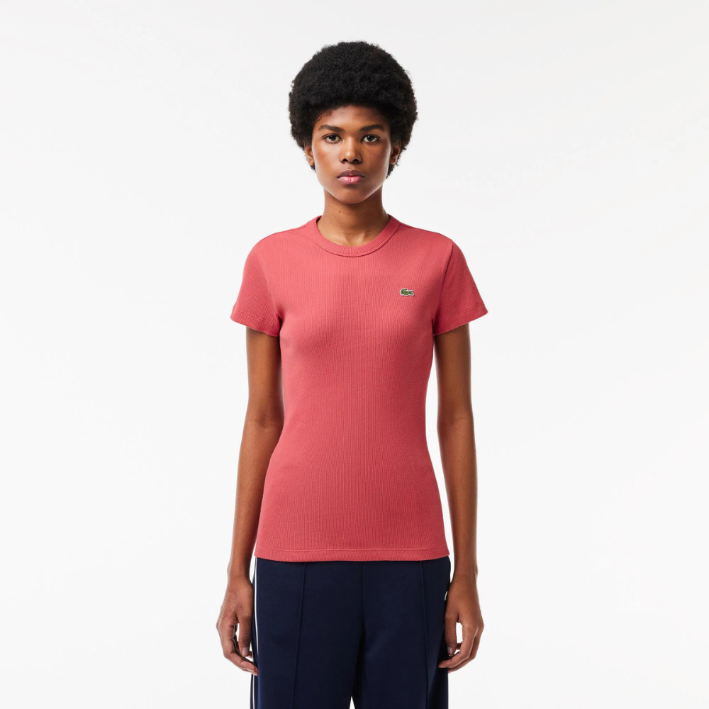 Lacoste Women's Slim Fit Ribbed Cotton T-Shirt TF5538-00 ZV9 (1)