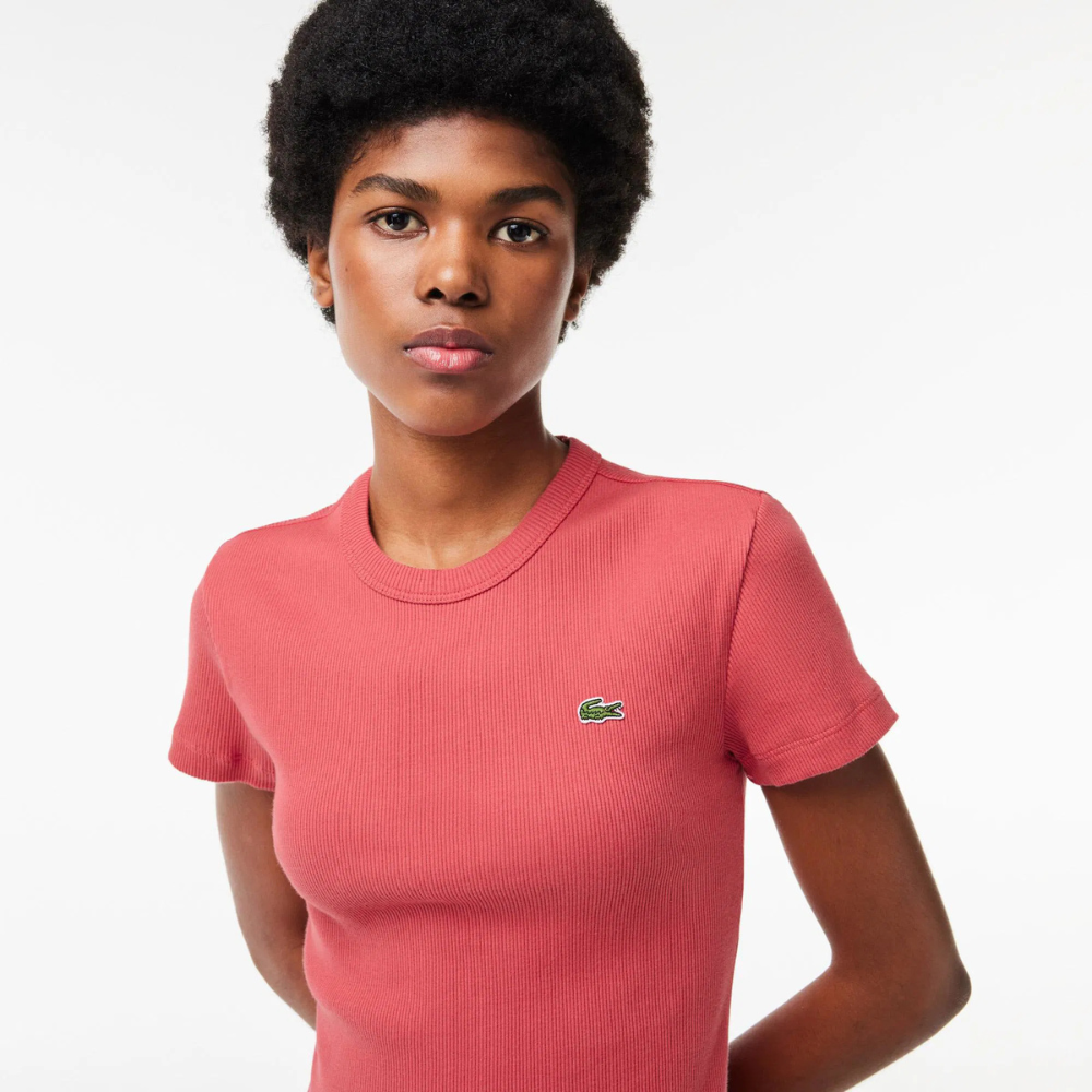 Lacoste Women's Slim Fit Ribbed Cotton T-Shirt TF5538-00 ZV9 (2)